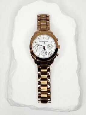 Michael Kors Rose Gold MOP Dial Crystal Chronograph Watch MK5336 New Battery